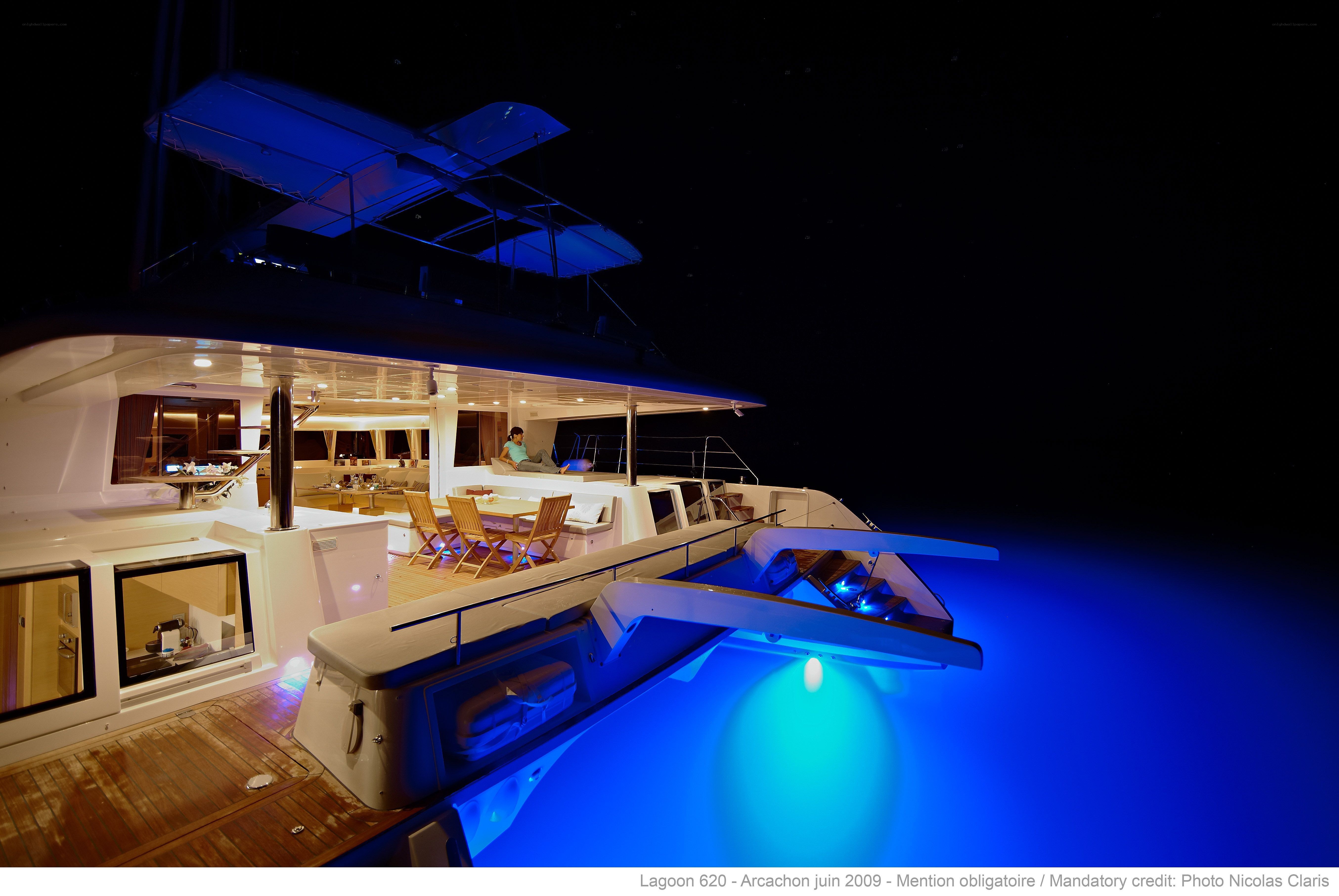 Luxury yacht at night