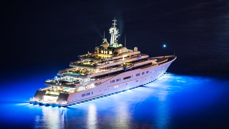 Luxury Yacht at Night — Blue, Dramatic, Photograph