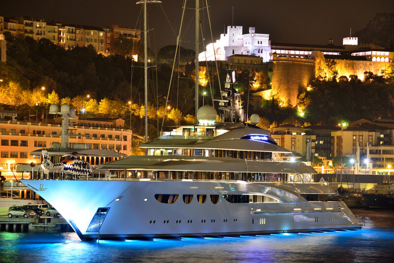 Luxury Yacht at Night — Blue, Dramatic