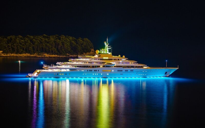 Luxury Yacht at Night — Blue, Serene