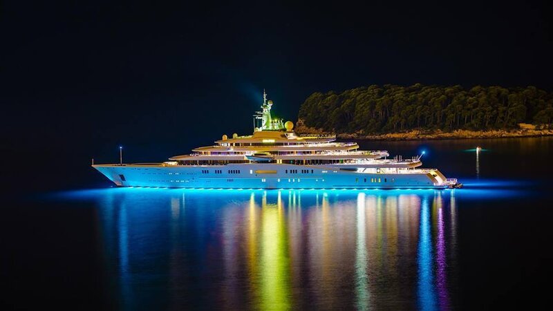 Luxury Yacht at Night — Blue
