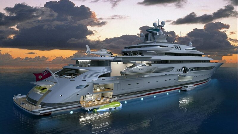 Luxury Yacht at Sea — Blue, Dramatic, Sunset, 3d Render