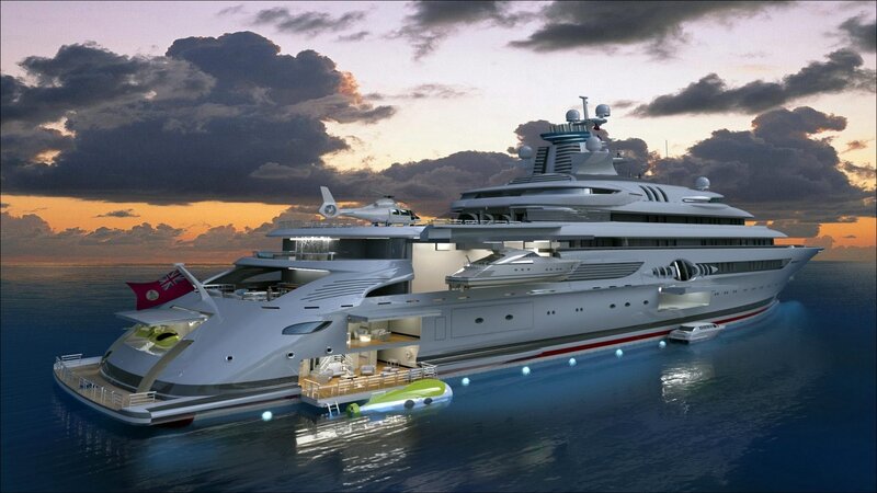Luxury Yacht at Sea — Blue, Dramatic