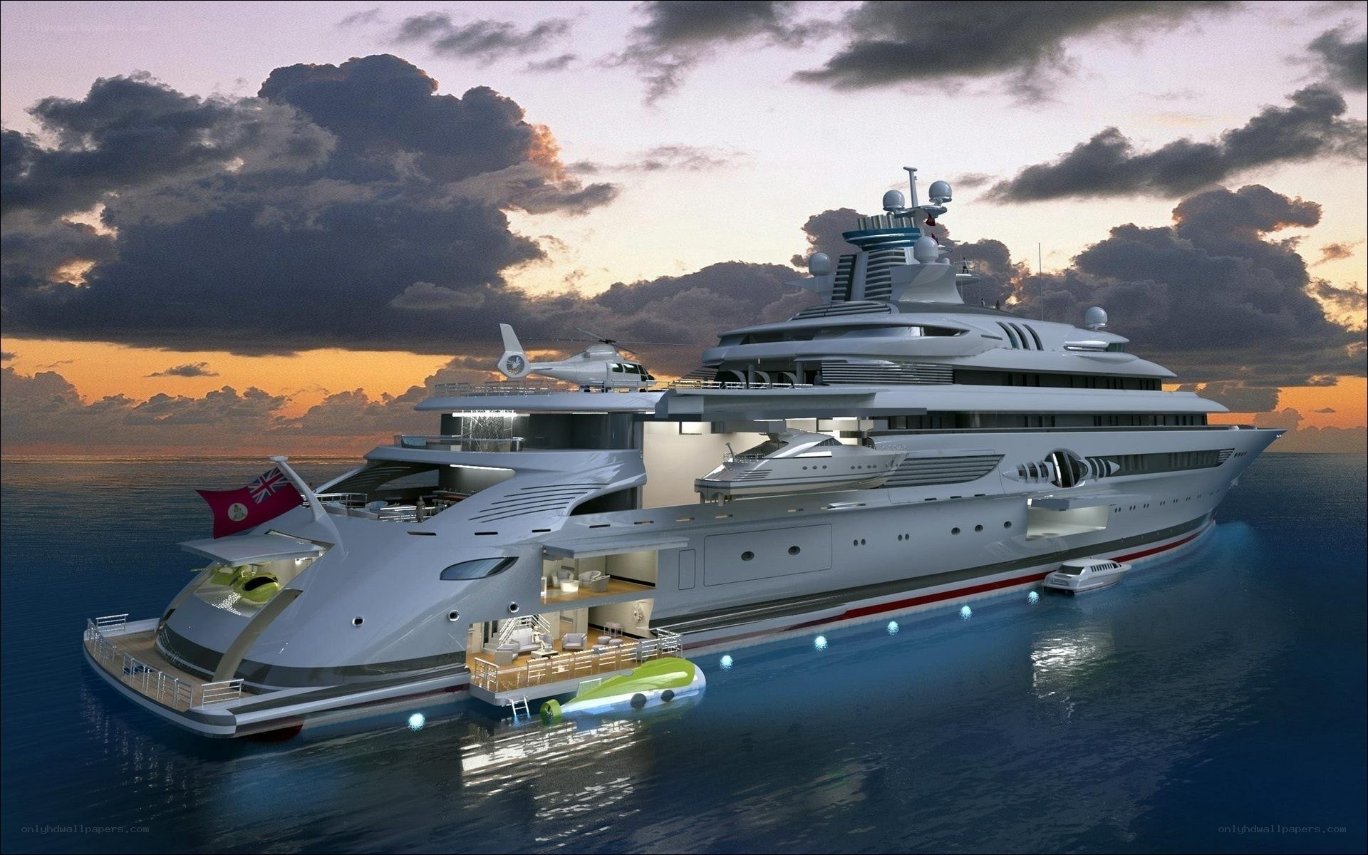Luxury yacht at sunset