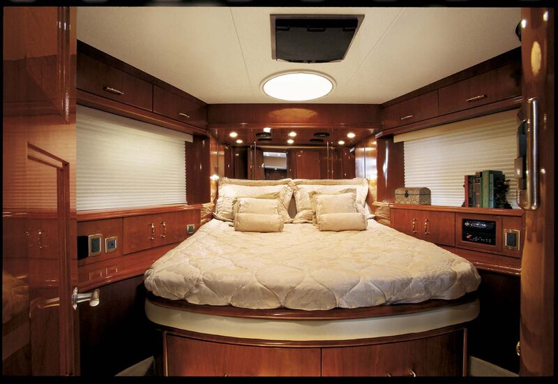 Luxury Yacht Bedroom — Brown, Serene, Photograph, Bed
