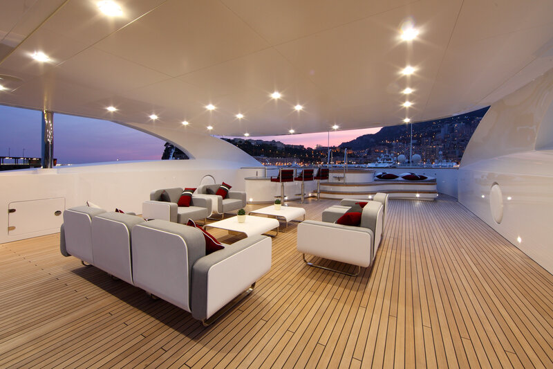 Luxury yacht deck at dusk