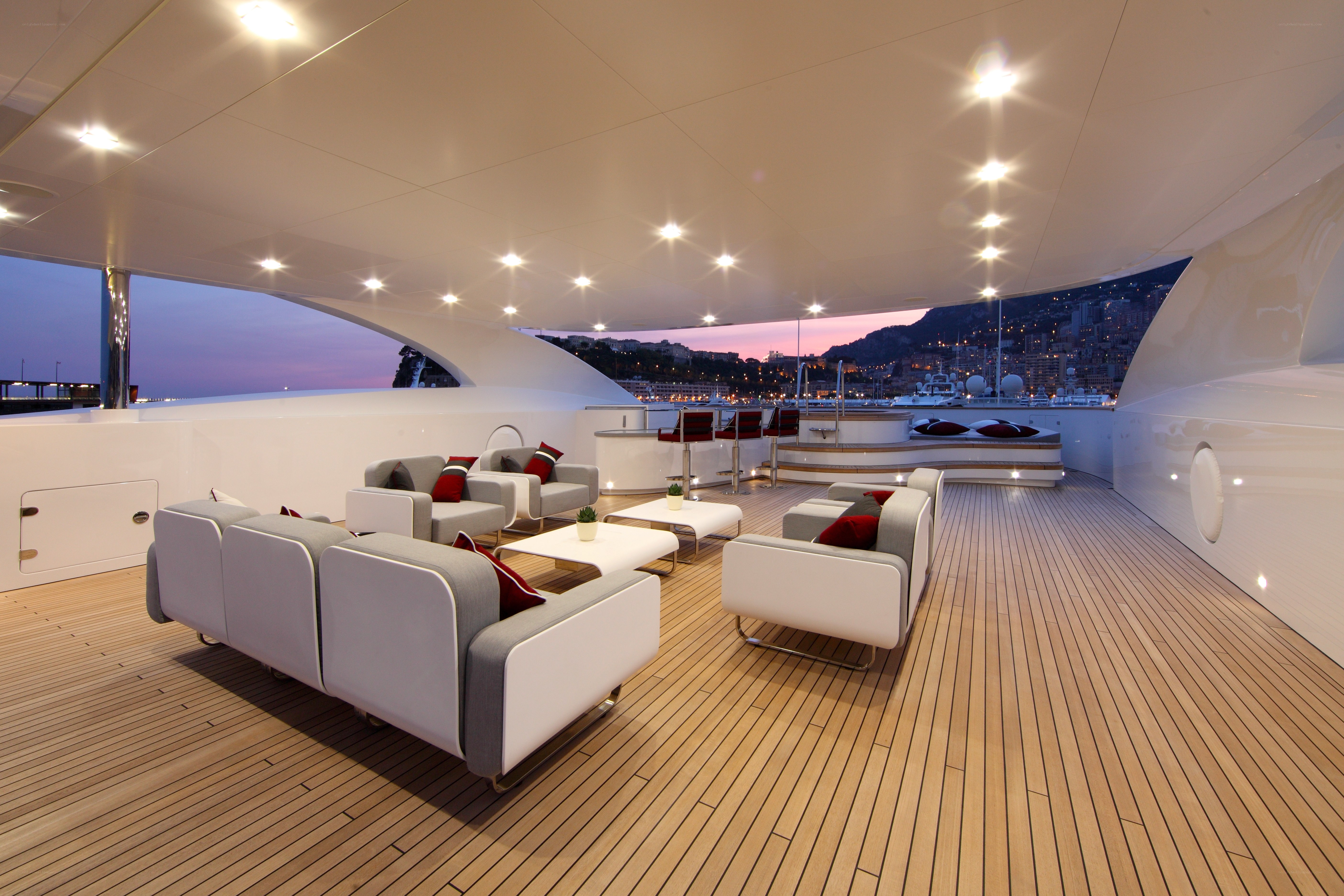 Luxury yacht deck at dusk