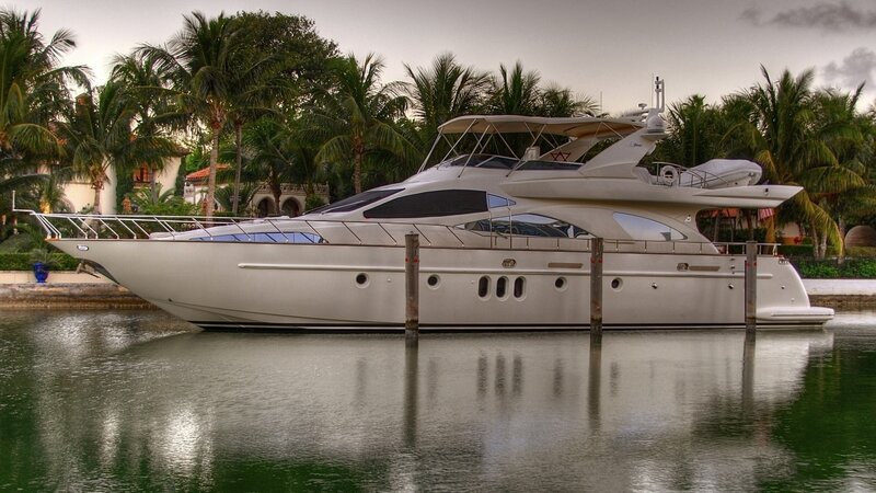 Luxury yacht docked at marina