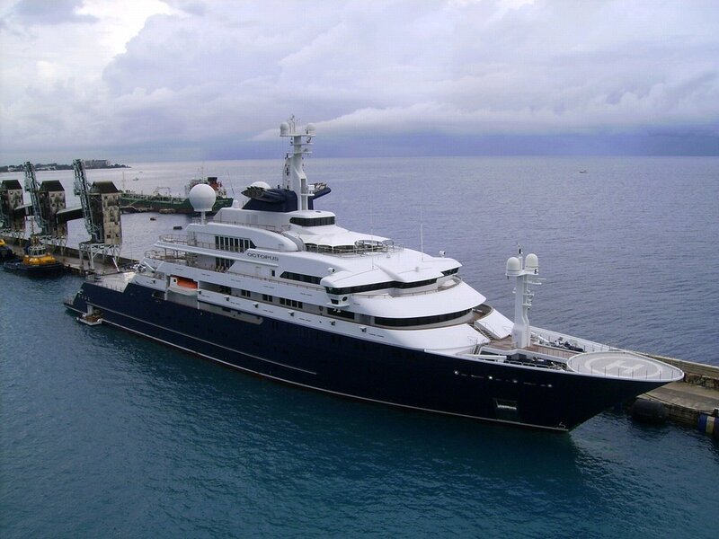 Luxury yacht docked at port