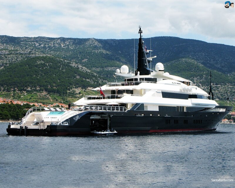 Luxury Yacht in Harbor — Black, Serene
