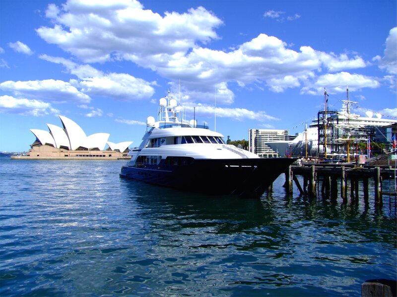 Luxury Yacht in Harbor — Blue