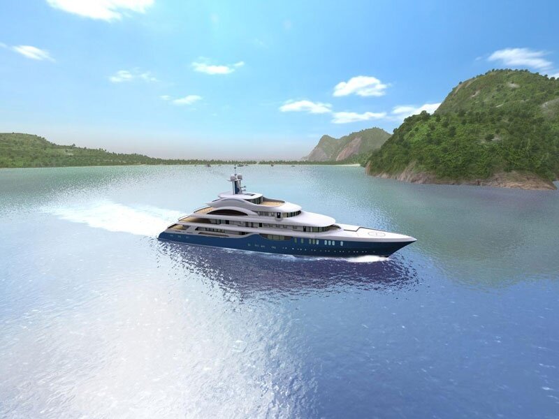 luxury yacht in tropical bay