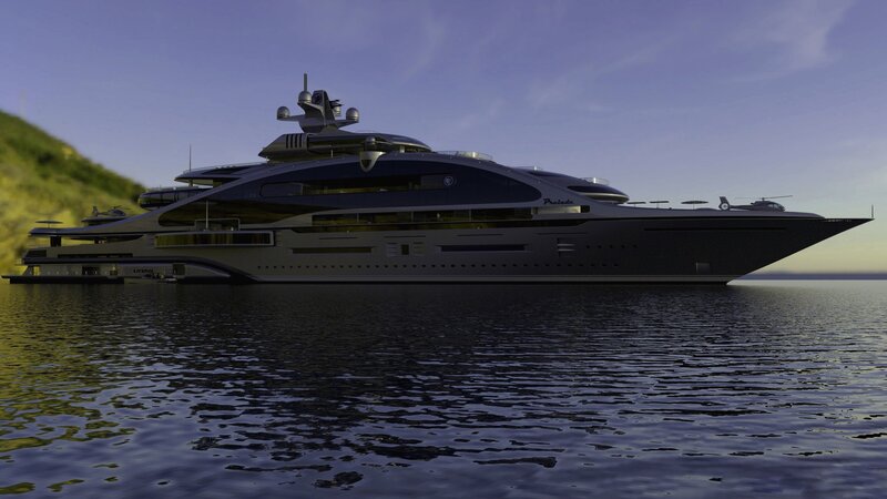 Luxury Yacht on Water — Blue, Serene, Sunset