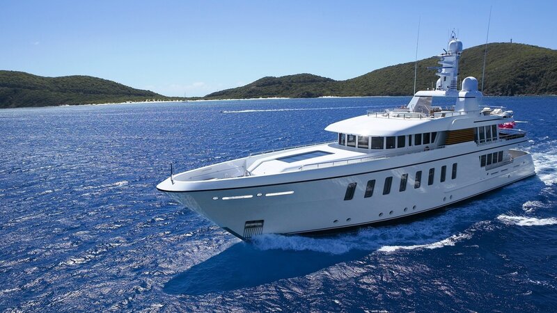 Luxury yacht sailing in blue waters