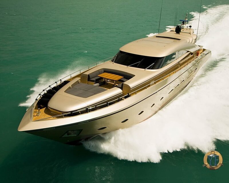 Luxury yacht speeding on water