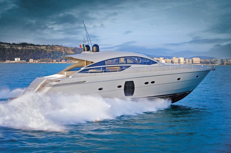 Luxury yacht speeding on water