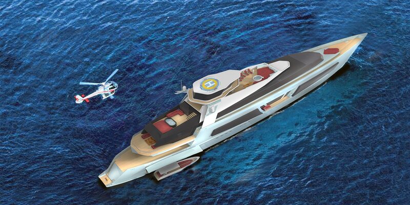 luxury yacht with helicopter
