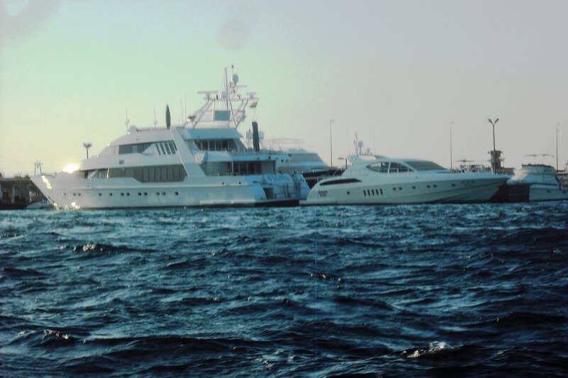 Luxury Yachts in Harbor — Blue, Calm