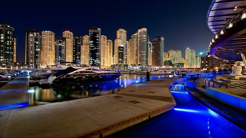 Luxury Yachts in Marina — Blue, Dramatic