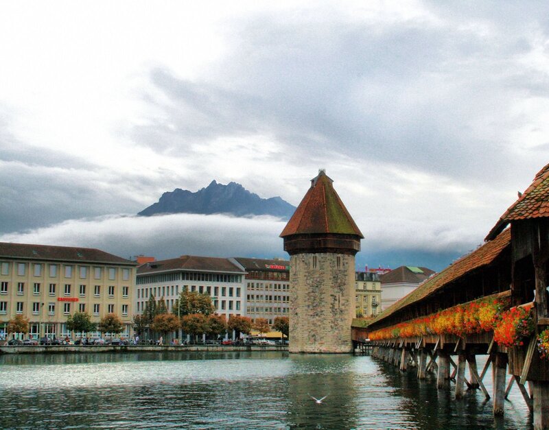 Luzern's Chapel Bridge and Mount Pilatus