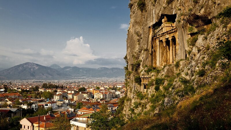 Lycian rock tombs and city view