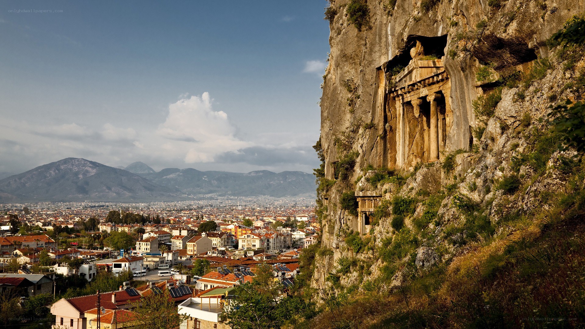 Lycian rock tombs and city view