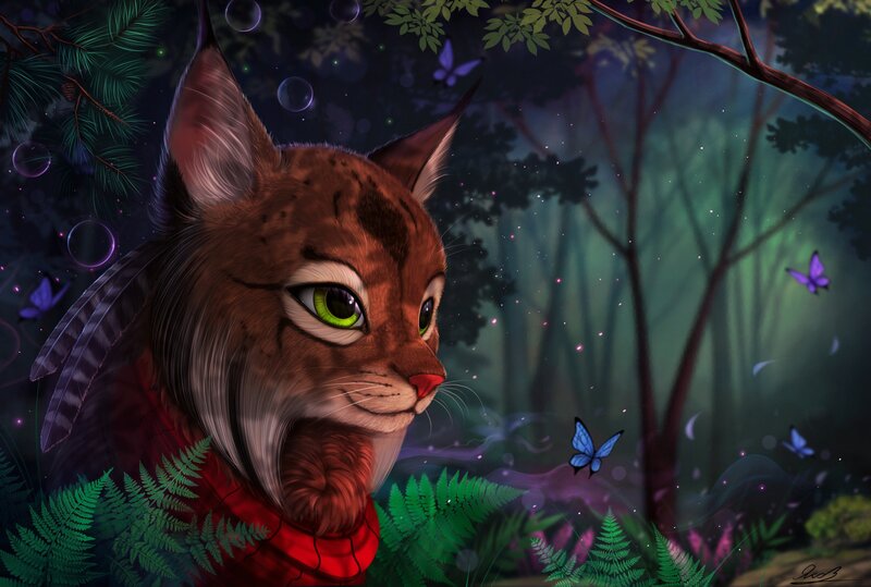 Lynx in Forest — Green, Serene