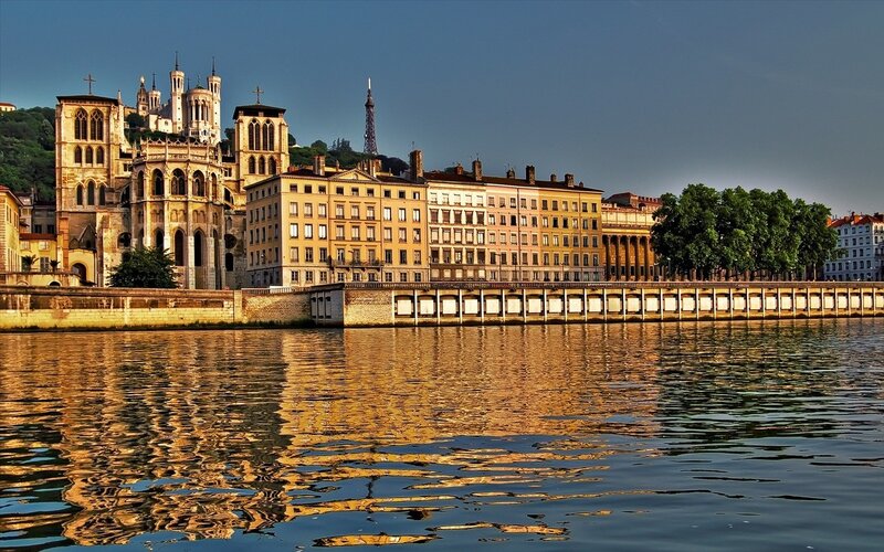 Lyon cityscape at sunset