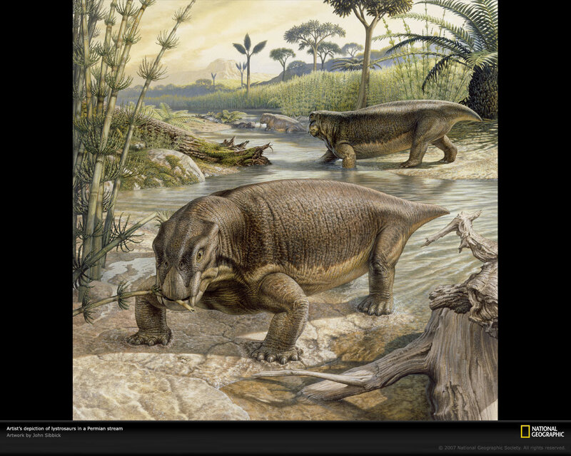Lystrosaurus in a Permian stream