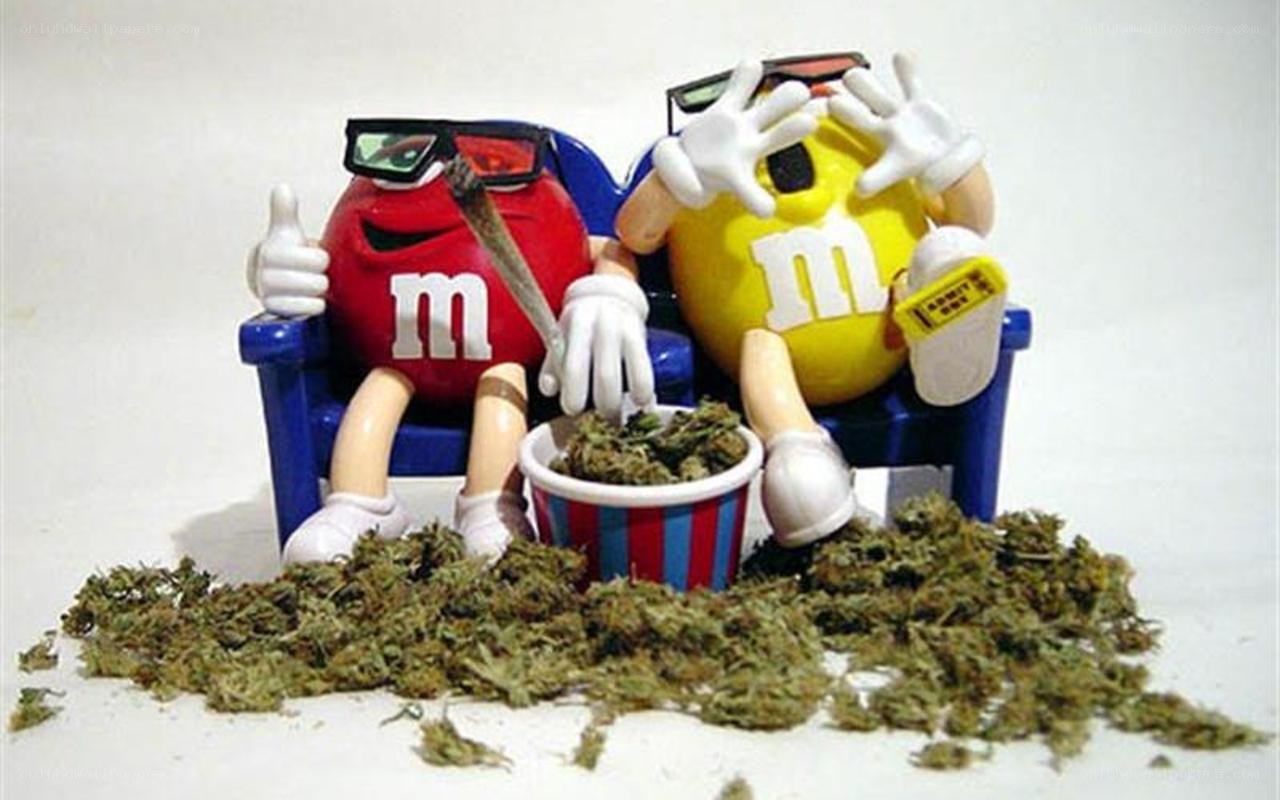 M&M characters with cannabis