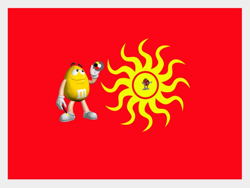 M&M's character with sun symbol