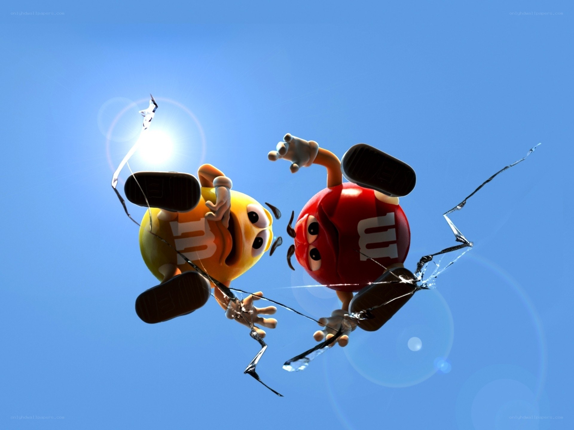 M&M's characters breaking glass