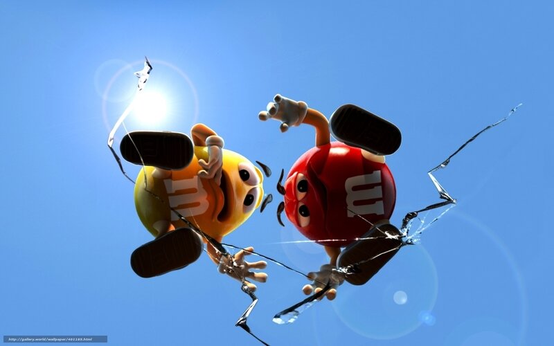 M&M's characters breaking glass