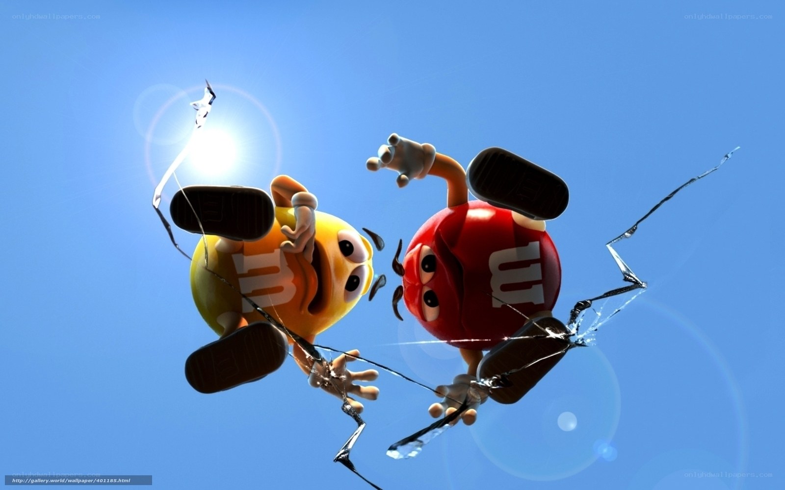 M&M's characters breaking glass