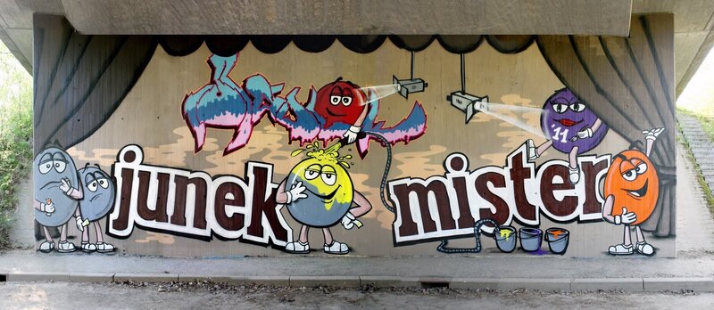 M&M's graffiti under bridge
