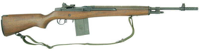 M14 rifle with wooden stock