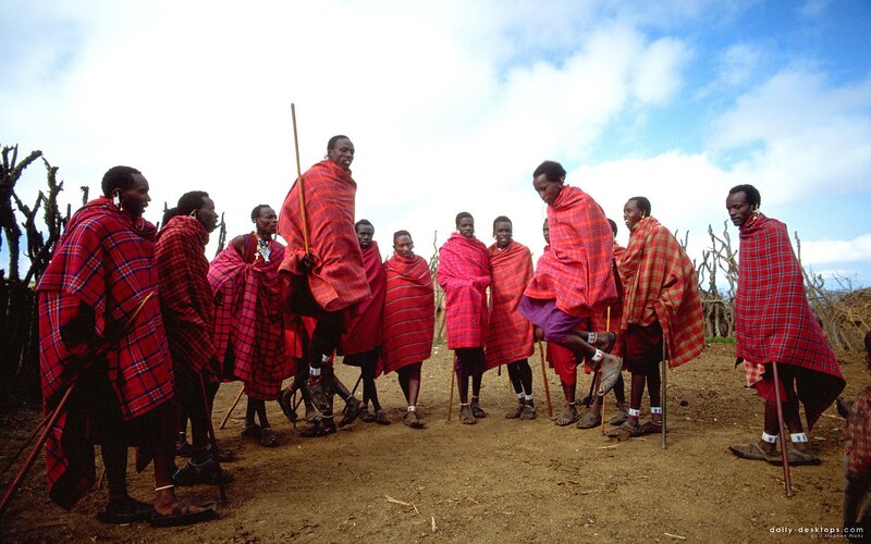Maasai men in traditional attire