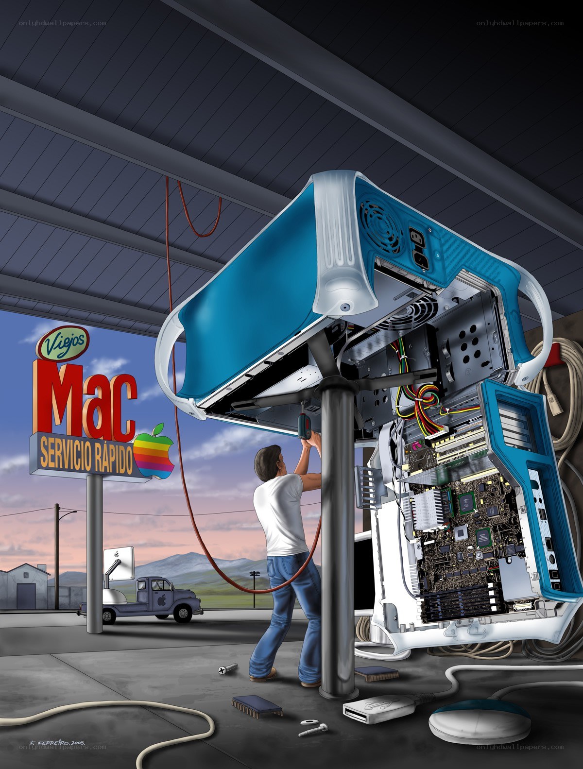 Mac repair shop illustration