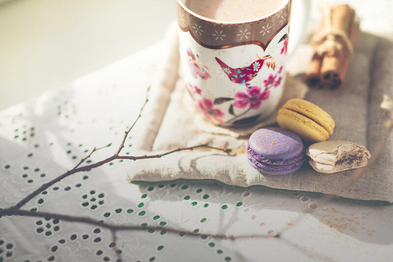 Macarons and Coffee Cup — White, Serene