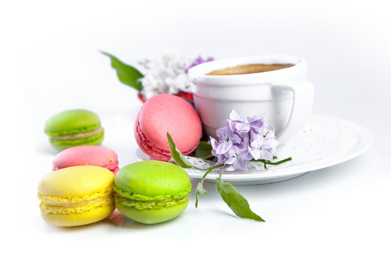 Macarons and Coffee Cup — White