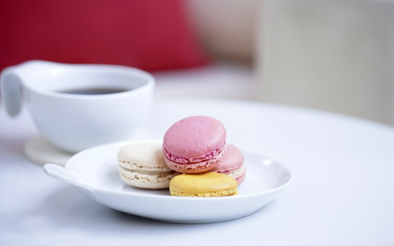 macarons and coffee on a table