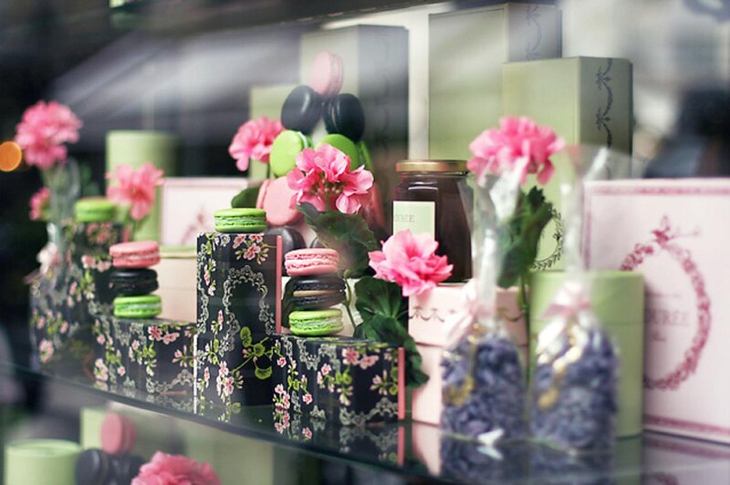 Macarons and Flowers in Display