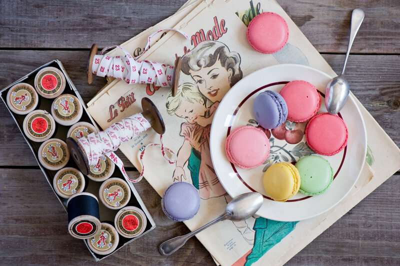 Macarons and vintage sewing supplies