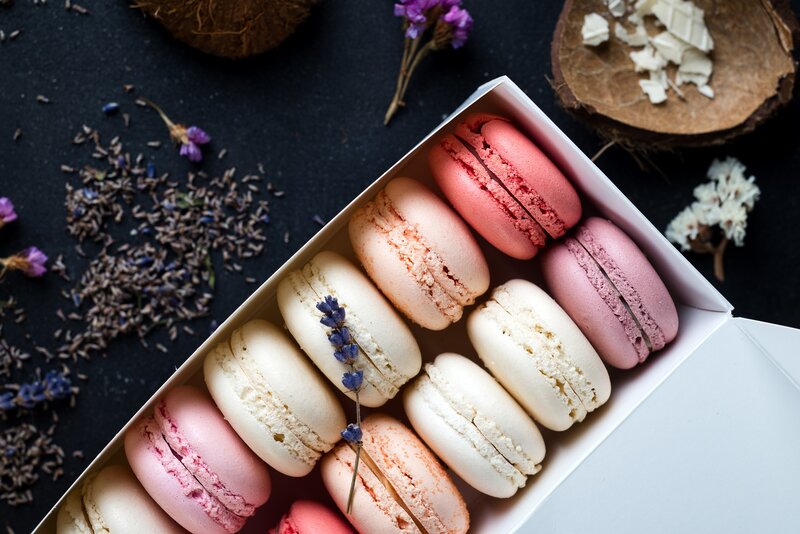Macarons in a Box — White, Calm, Photograph, Lavender