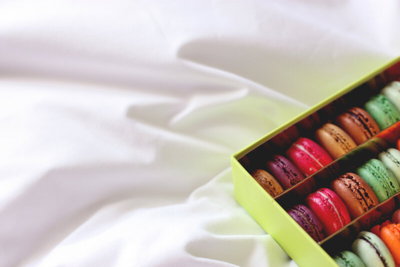 Macarons in a Box — White, Calm, Photograph