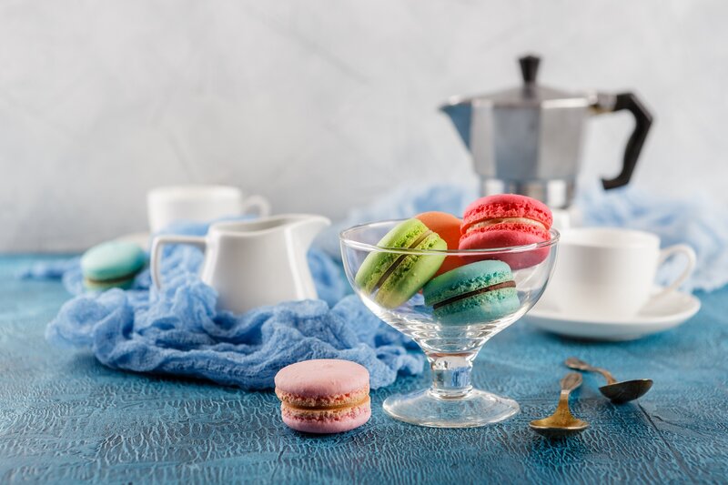 Macarons in Glass Bowl