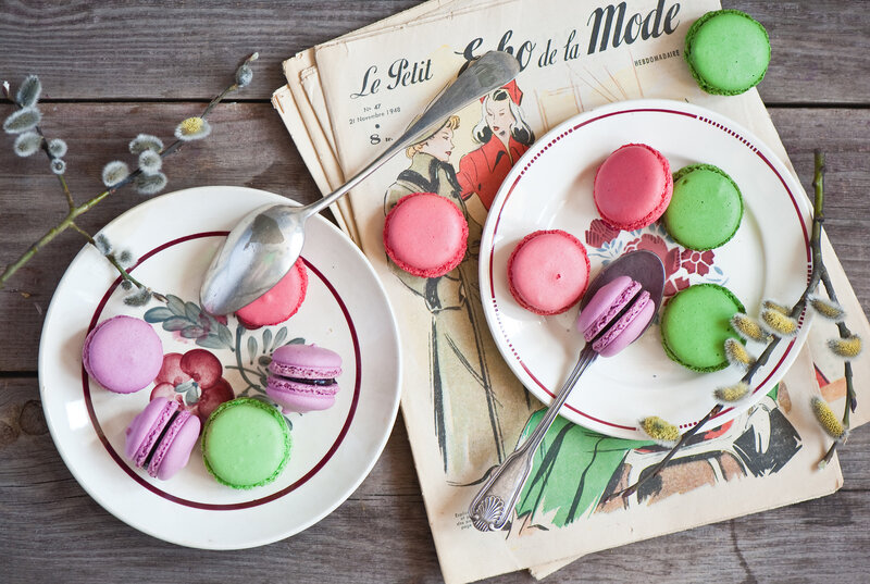 Macarons on vintage magazine