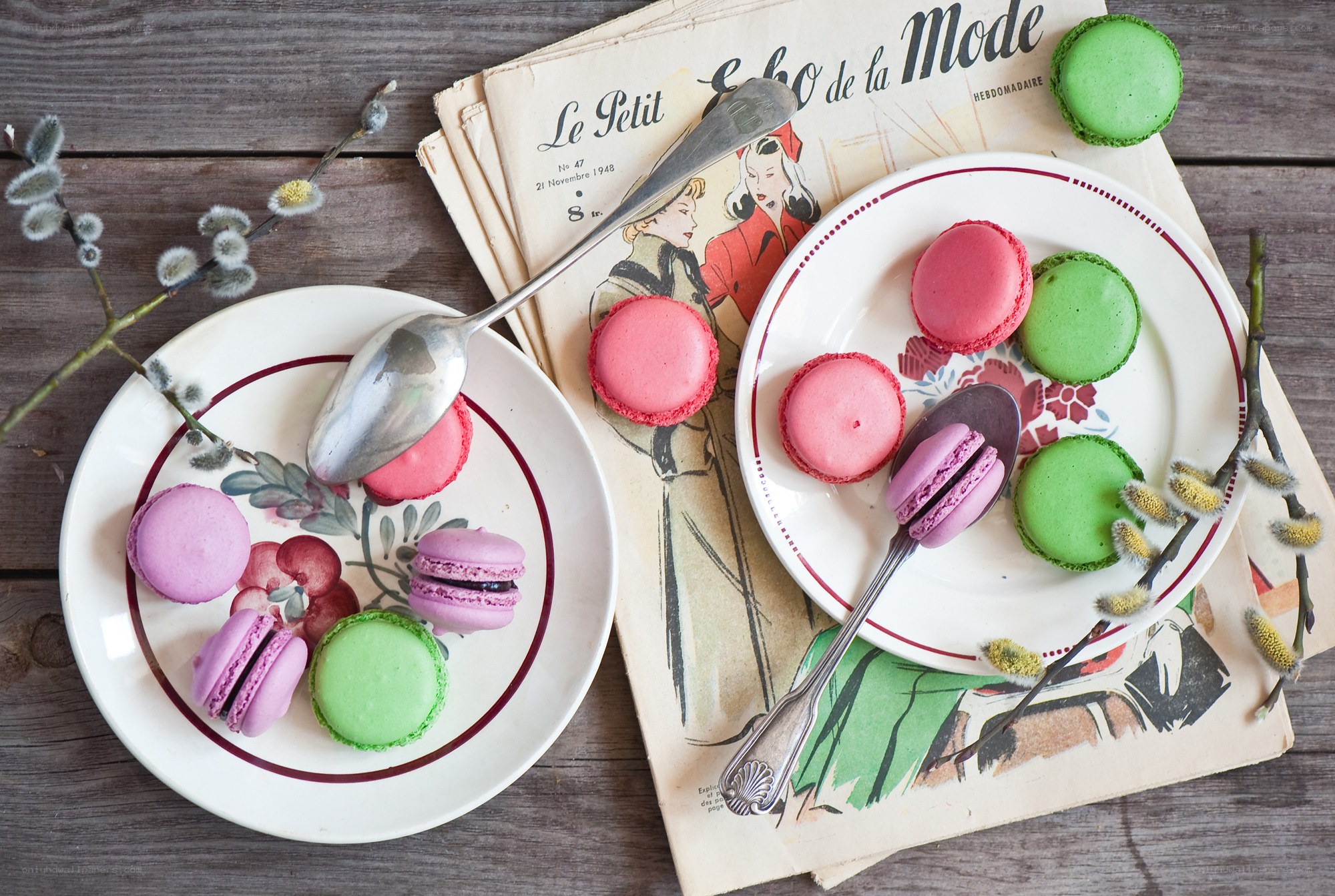 Macarons on vintage magazine