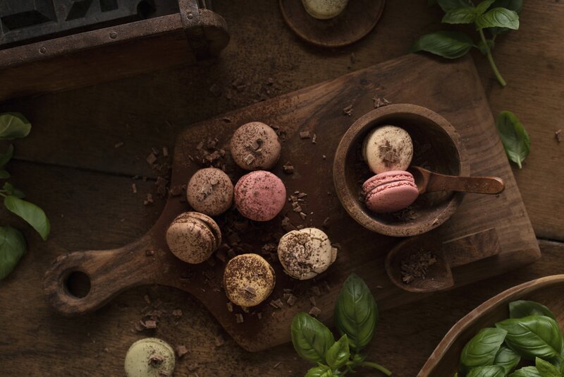 Macarons on Wooden Board