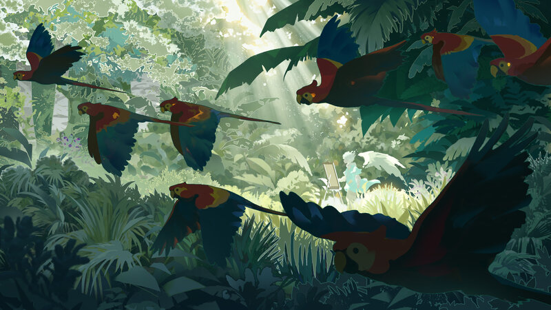 Macaws in Jungle — Green, Serene